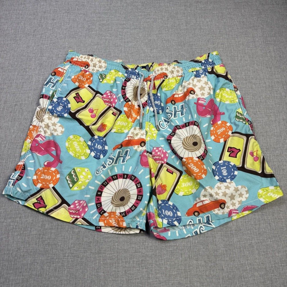 Vilebrequin Casino Print Swim Trunks Shorts Men XL Multicolor Lined Drawstring